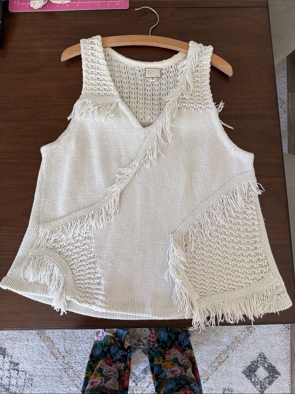 Anthropologie Cream Fringe Knit Tank